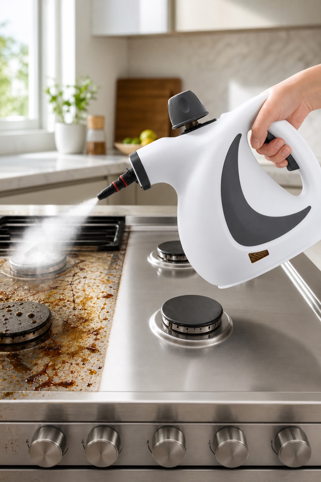Velmora handheld steam cleaner in use